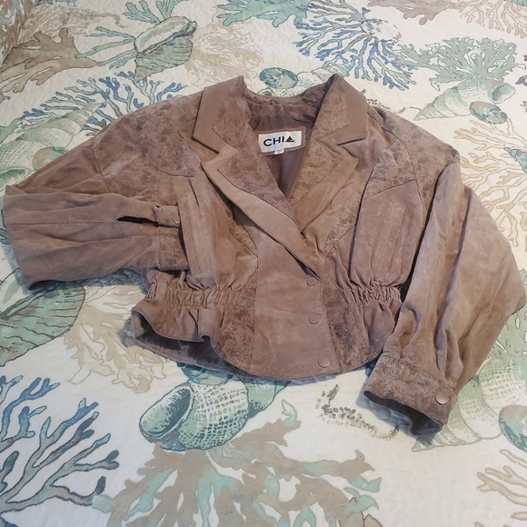 Chia Jackets & Blazers - 90's Brown& Printed Cropped Leather Jacket